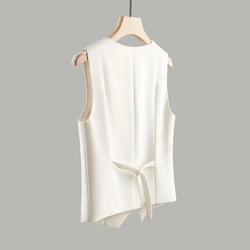 2024 NEW Spring Summer Women's Blazer Vests Korean Slim Sleeveless Jacket Fashion Commuting Office Female Vest Short Waistcoat
