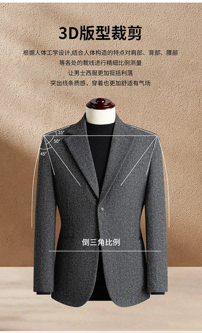 Autumn Winter Thicken Warm 50% Woolen Men Suit Jacket Retro Style Fashion Business Slim Fit Casual Wedding Groom Coats Tailcoat