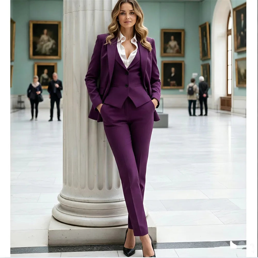 Gray Women’s Pantsuit 3-Piece Ladies Suit Office Wear Traje Mujer Elegant Womenswear Business Suit (Blazer+Vest+Pants)