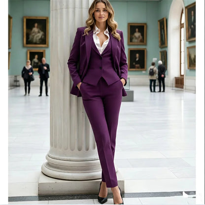 Gray Women’s Pantsuit 3-Piece Ladies Suit Office Wear Traje Mujer Elegant Womenswear Business Suit (Blazer+Vest+Pants)