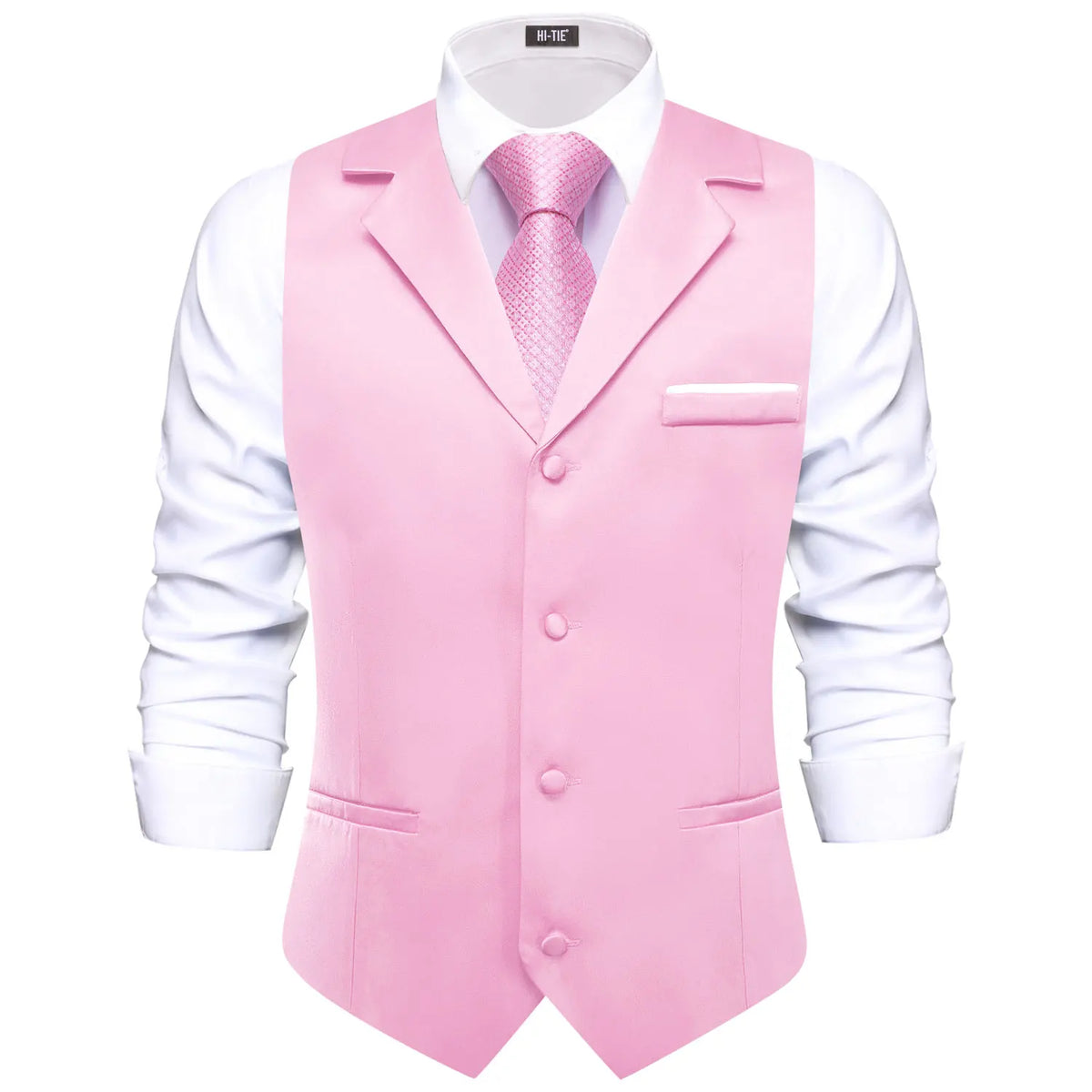 Men's Suit Vest with Tie Jacquard V-Neck Waistcoat for Business and Casual Occasions – Dusty Pink
