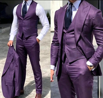 Classy Wedding Tuxedos Suits Slim Fit Bridegroom For Men 3 Pieces Groomsmen Suit Male Cheap Formal Business  (Jacket+Vest+Pants