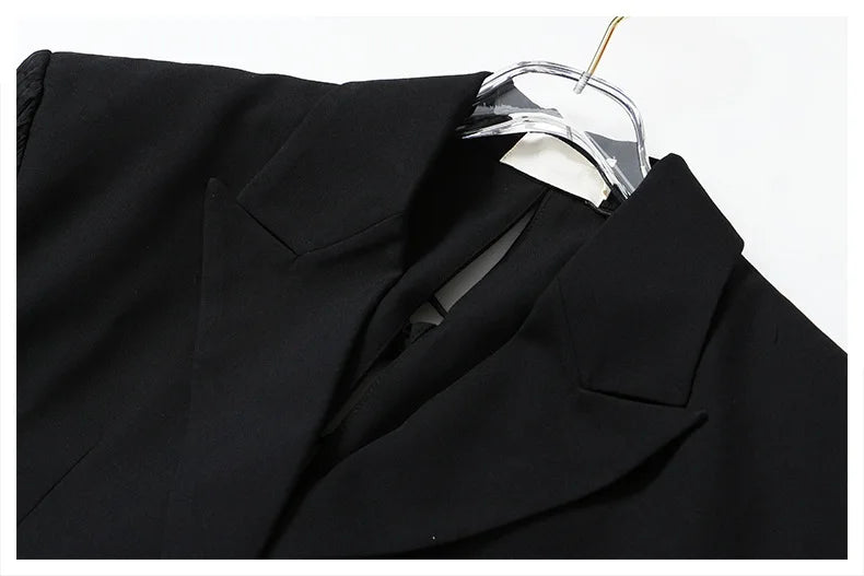 Women Chic Blazer Pleated Long Sleeves Single Breasted Notched Collar Back Lace-up Elegant Ins Coat New Spring 2026 HK19456