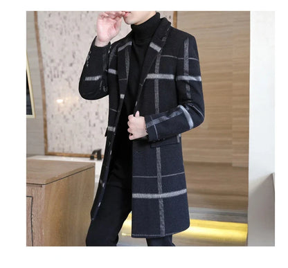 Korean Fashion Woolen Coat Men's Mid-Length Slim-Fit Trench Youth Business Casual 2023 Autumn Winter New Style