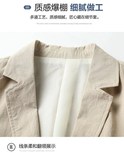 Spring and Autumn Slim-Fit Men's Stylish and Handsome Business Suits with Mid-Calf Length Jackets and Young Men's Linen Shirts