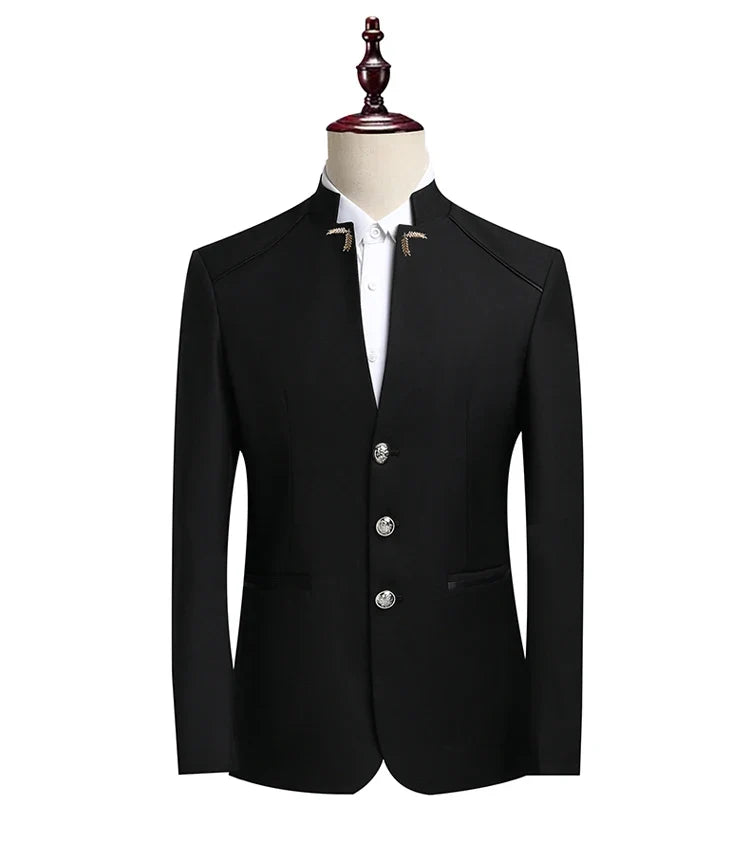 Suit (Blazer+ Pants) Men's Fashion Gentleman Business Outdoor Standing Collar Gentleman Wedding Work Casual MAO Suit