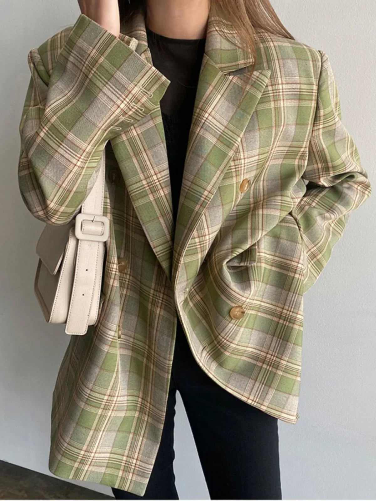 Spring Autumn 2024 British Style Women's Long Sleeve Loose Casual Plaid Jacket Elegant Outerwear Top Trendy Commute Wind
