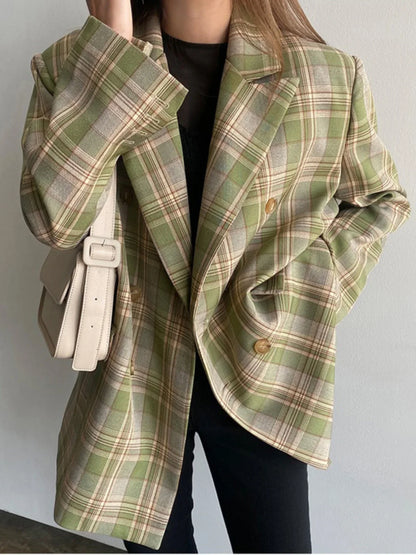 Spring Autumn 2024 British Style Women's Long Sleeve Loose Casual Plaid Jacket Elegant Outerwear Top Trendy Commute Wind