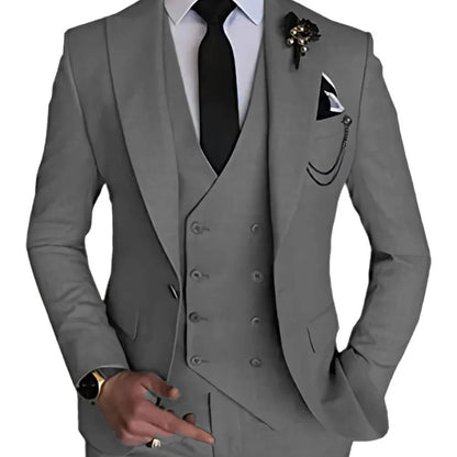 3 Piece Men's Wedding Dress Suits Slim Fit Peak Lapel Blazer+Vest+Pants Groom Tuxedos for Party Formal Suit Elegant Men Clothes