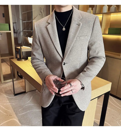High Qualitys Thickened Wool Suit Jacket Autumn Winter New Luxury Solid Color Formal Men Business Slim Fit Social Party Tuxedo