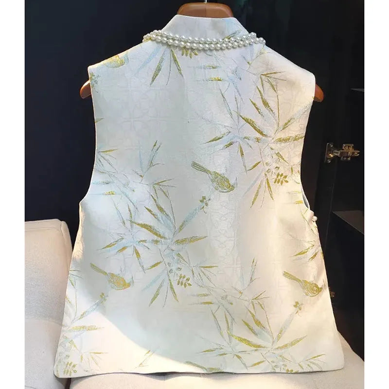 Spring Summer Women Chinese Style Sleeveless Jacket Retro Lady Large Size 5XL Vest Top Femme Fashion Jacquard Waistcoat Coat