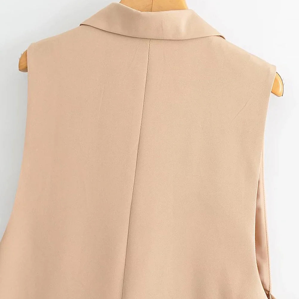 Women Fashion With Taps Side Vents Waistcoat Vintage Sleeveless Front Button Female Outerwear Chic Vest Tops