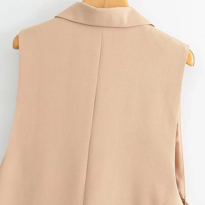 Women Fashion With Taps Side Vents Waistcoat Vintage Sleeveless Front Button Female Outerwear Chic Vest Tops