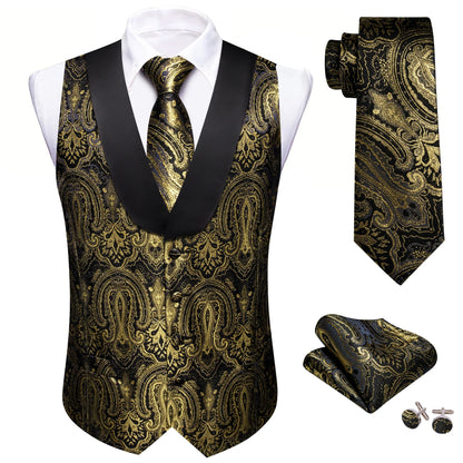 Vest Men Formal Green Floral Dobby Waistcoat Wedding Party Suit Set