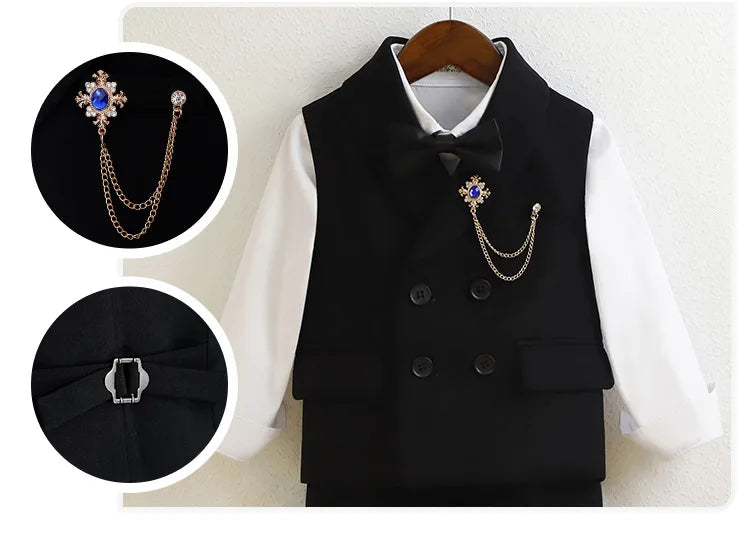 Kids Vest Pants Party Photograph Set Children Formal Wedding Suit Teenager Boys Birthday Tuxedo Party Dress Child Dance Costume