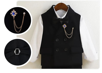 Kids Vest Pants Party Photograph Set Children Formal Wedding Suit Teenager Boys Birthday Tuxedo Party Dress Child Dance Costume
