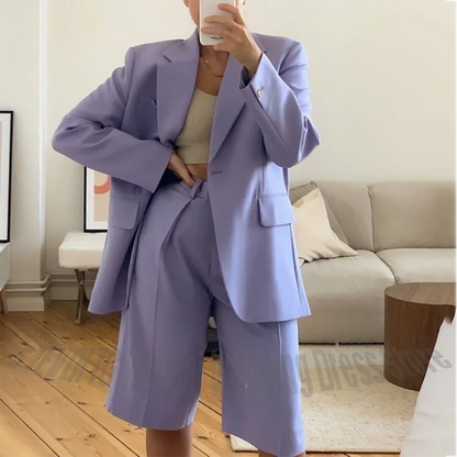 Custom Made Lavender Women‘s Suit Single Breasted Blazer Shorts Elegant Casual Office Streetwear Summer Vacation Fashion Set