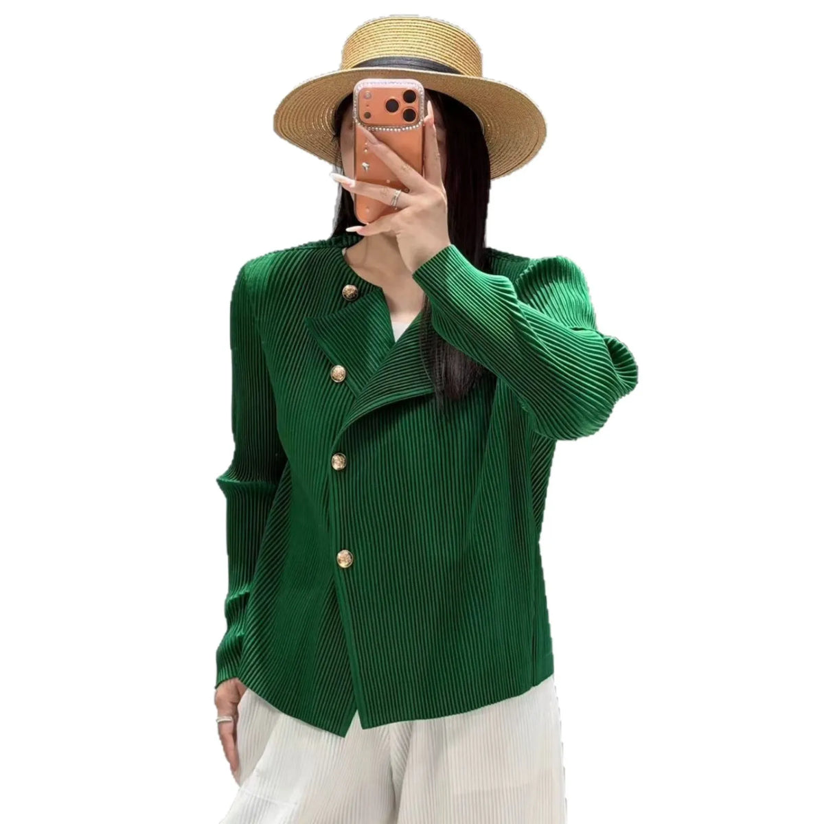 Style Pleated Blazer  in Spring and Autumn Irregular Design Large Lapel Cardigan Temperament Versatile Pleated Top