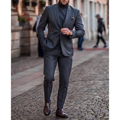 Fashion Wedding Tuxedos Slim Fit Suits For Men Groomsmen Suit Two Pieces Cheap Prom Formal Men Blazer Suits (Jacket +Pants