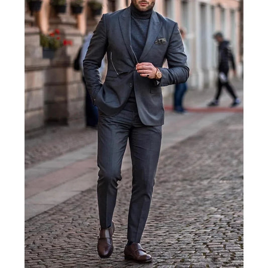 Fashion Wedding Tuxedos Slim Fit Suits For Men Groomsmen Suit Two Pieces Cheap Prom Formal Men Blazer Suits (Jacket +Pants