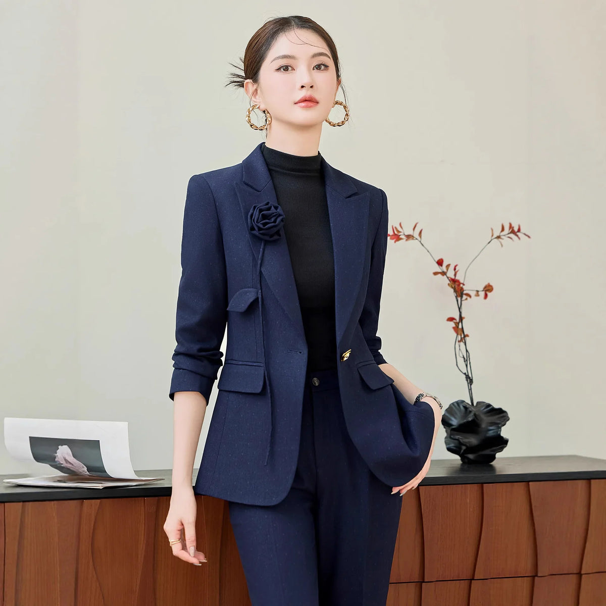 Hot Selling Autumn Winter Women's Professional Suit New Fashion Formal Slim Blazer And Trousers Two Piece Work Uniform