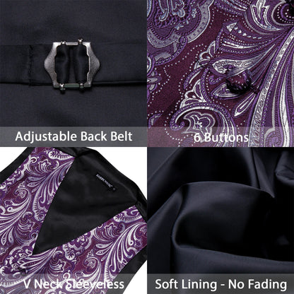 Men's Suit Vest 4-Piece Set – Black Glossy Floral Jacquard Waistcoat for Wedding & Formal Occasions