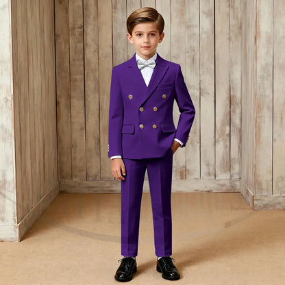Chic Boys Suit Fashion Double Breasted Peak Lapel Wear Formal Wedding Party Prom Kids Elegant Gentleman Outfit 2 Piece Set