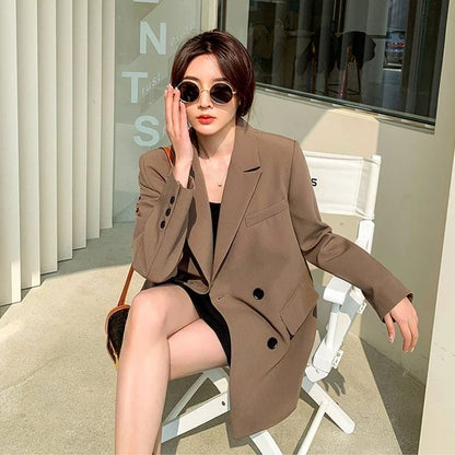 New Arrival 2025 Spring Autumn Women's Korean Loose Blazer Mid Length Solid Color Design Sense Versatile Daily Wear Student Look