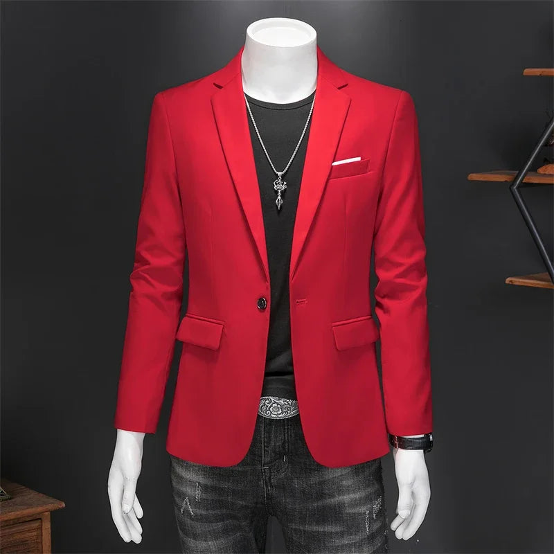 Men's Slim Fit Single-Breasted Blazer for Business Casual and Wedding Occasions