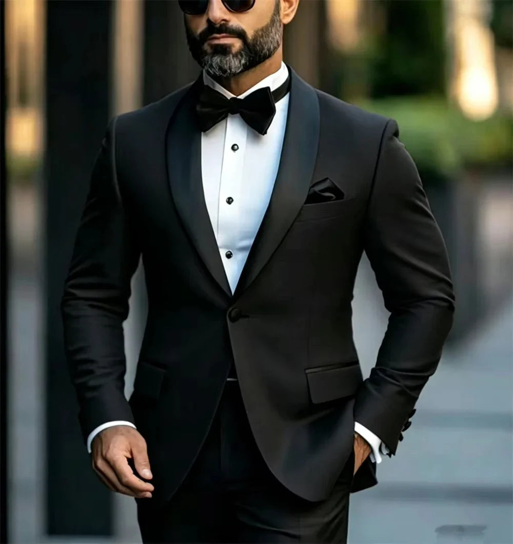 Classic Men's 1 Piece with Black Lapels Formal Slit Blazer Fit Business Party Tuxedo Jacket  Tailor Made