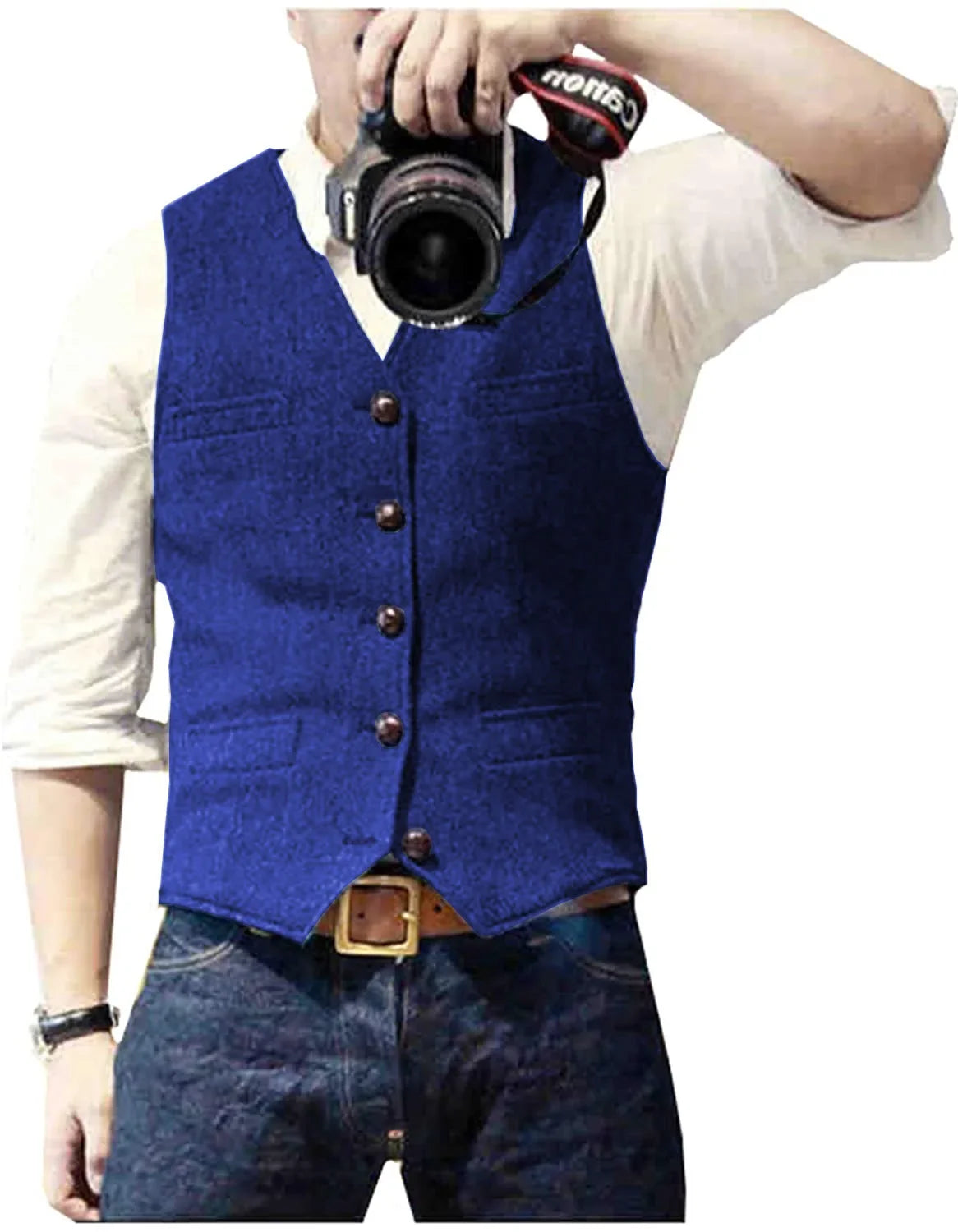 Men's Herringbone Vest – Single Breasted Formal Waistcoat for Business & Casual Wear