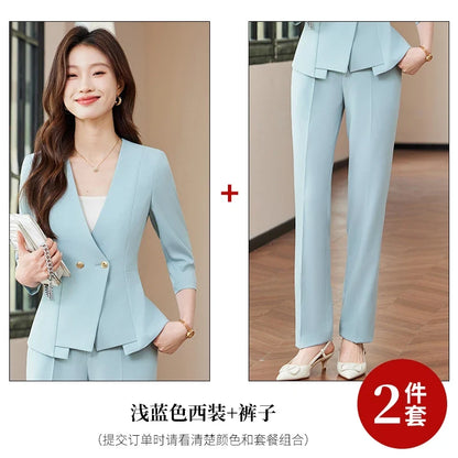 2025 Summer New Fashionable Business Women's Suit, High-Quality Two-Piece Mid-Sleeved Blazer + Pants. Soft and Comfortable