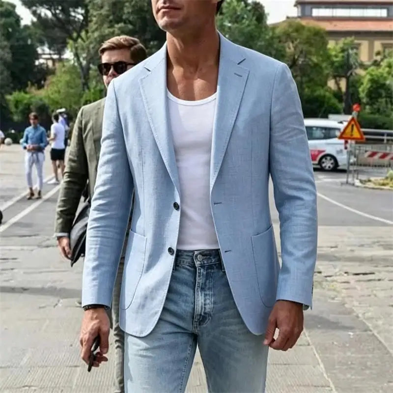 Men's Linen Suit Jacket Summer Thin Breathable Blazers Lapel Single-breasted Business Man Clothes Blazer Wedding Office Coat