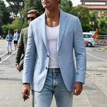 Men's Linen Suit Jacket Summer Thin Breathable Blazers Lapel Single-breasted Business Man Clothes Blazer Wedding Office Coat
