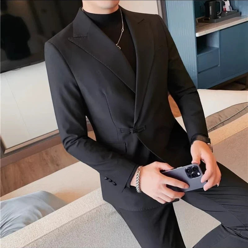 2025 Autumn Chinese Style Suit Jackets Men Lapel Casual Business Blazer Wedding Groom Party Dress Coat Social Banquet Blazers