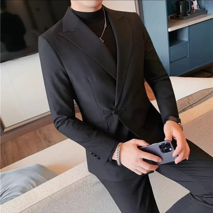 2025 Autumn Chinese Style Suit Jackets Men Lapel Casual Business Blazer Wedding Groom Party Dress Coat Social Banquet Blazers