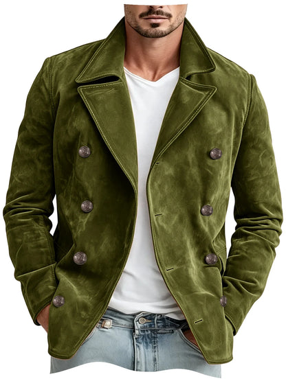 Men Faux Suede Jacket Double Breasted Lapel Collar Casual Blazer Vintage Comfort Business Office Autumn Winter Fashion Male Coat