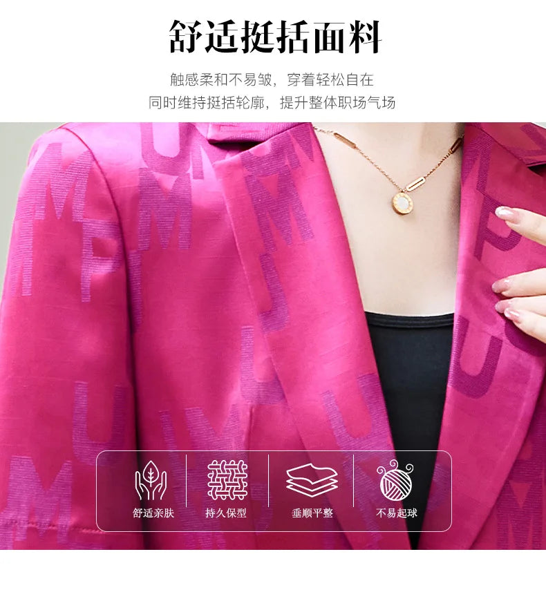 Fashion Letter Print Short Sleeve Professional Suit Women New 2026 Summer Elegant Slim Blazer And Pants Office Ladies Work Wear