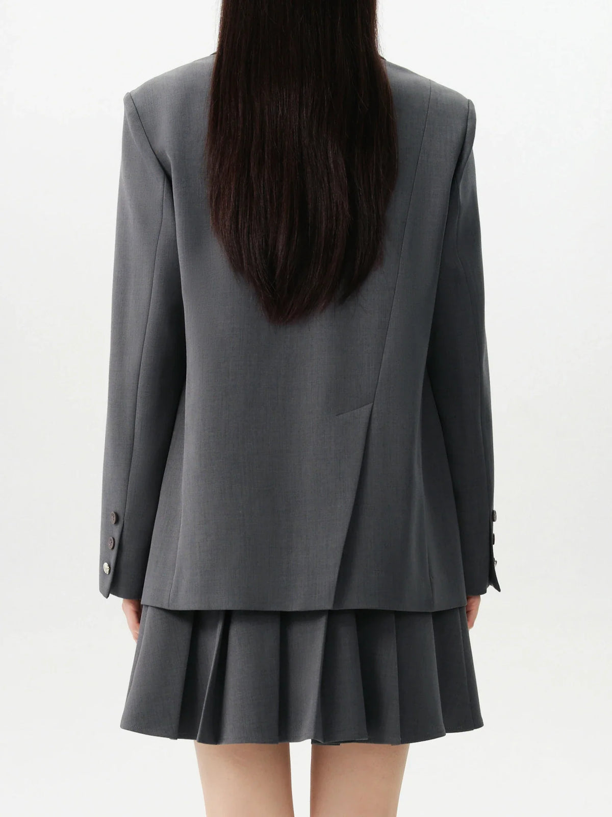 Plus Size Dark Gray Blazer Skirt Suit Office Outfit 2024 Autumn New Design Lapel Elegant Dress Skirt Female Suit（No Belt）