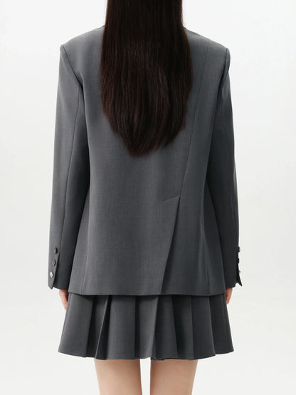Plus Size Dark Gray Blazer Skirt Suit Office Outfit 2024 Autumn New Design Lapel Elegant Dress Skirt Female Suit（No Belt）