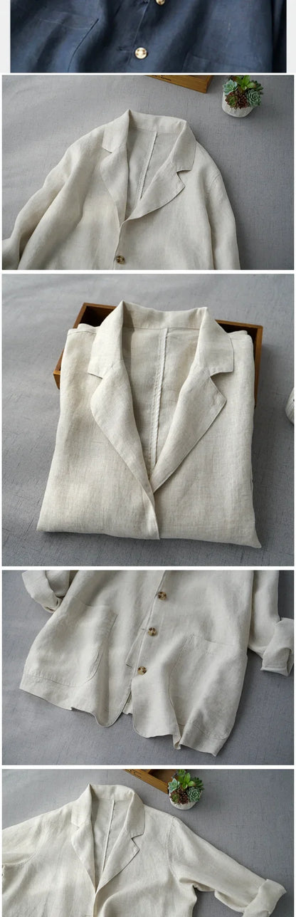 Loose Women's Short Suit Jacket Korean Japanese Style Cotton Linen Open Cardigan Top Casual Comfortable Fashionable
