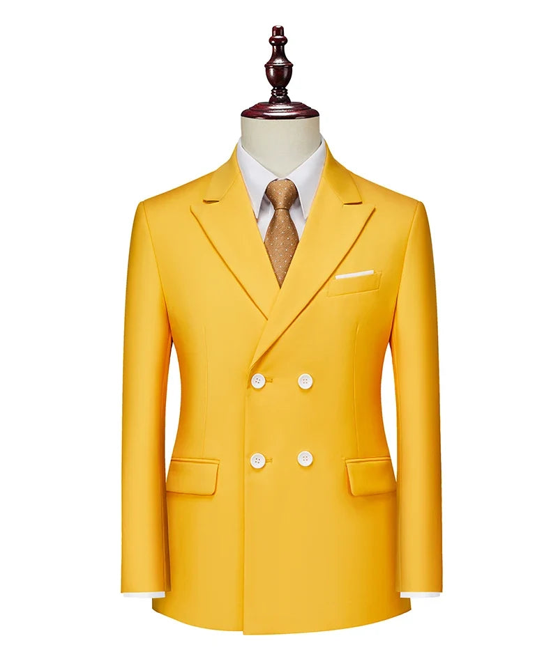 Men's Double Breasted Blazer – Formal Solid Color Suit Jacket for Weddings & Business