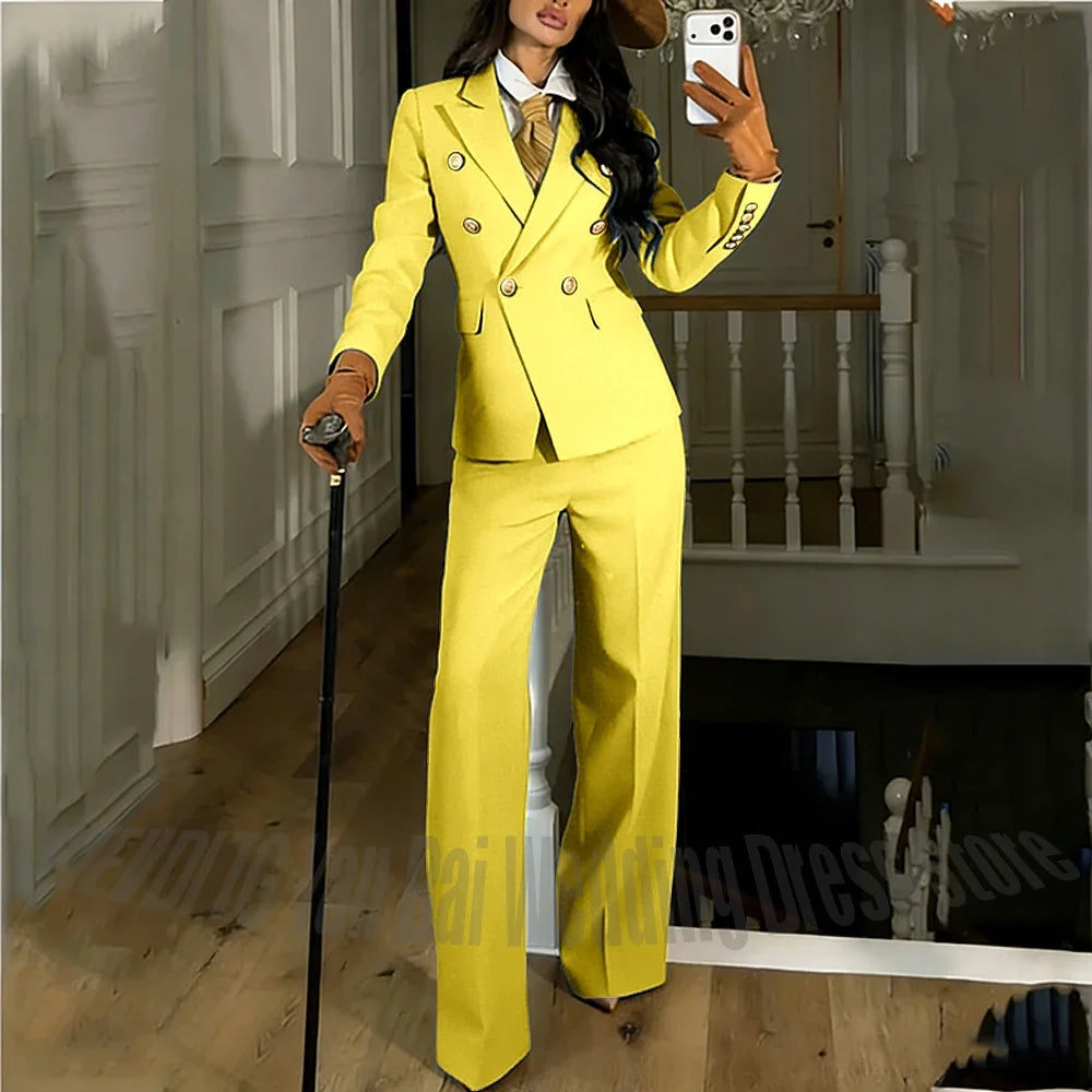 Navy Blue Women's Suit Regular Fitted Customized Peaked Lapel Blazer Professional Outfit(Jacket+Pants) Office Lady Daily Set