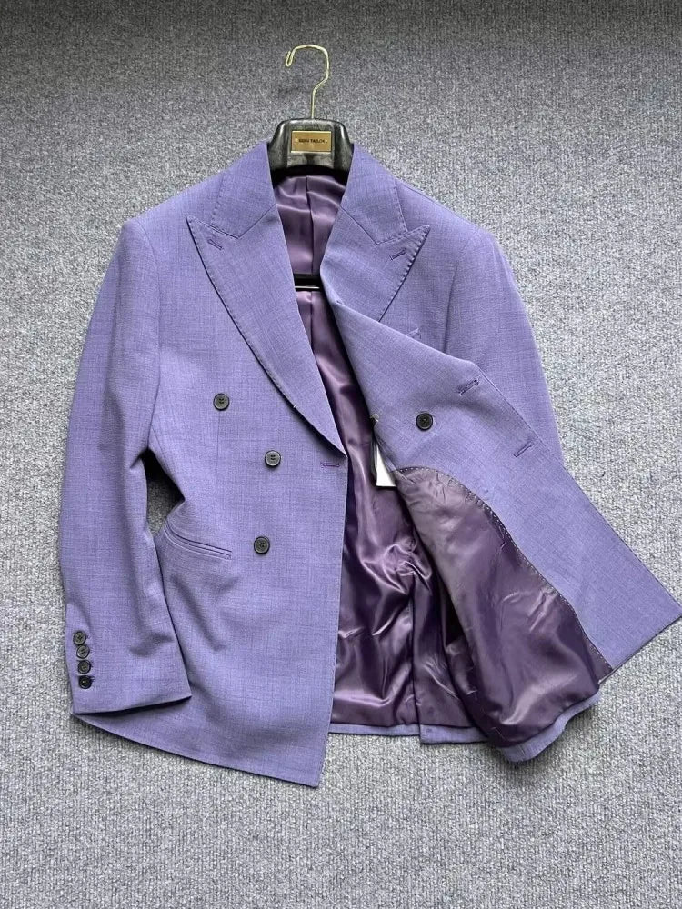 Men Gentleman Style Business Casual Blazers Suits Two Button Double Breasted Jacket Match Set Slim Fit Full Length Pant Outfits