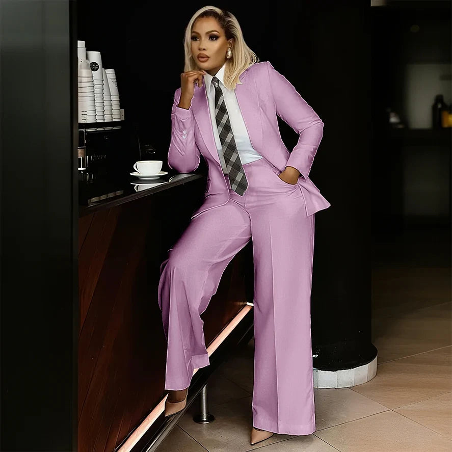 White Women's Suits Modern Formal Fashion Single-breasted Peak Lapel Two Pieces (Jacket+Pants) Office Lady Simple Set