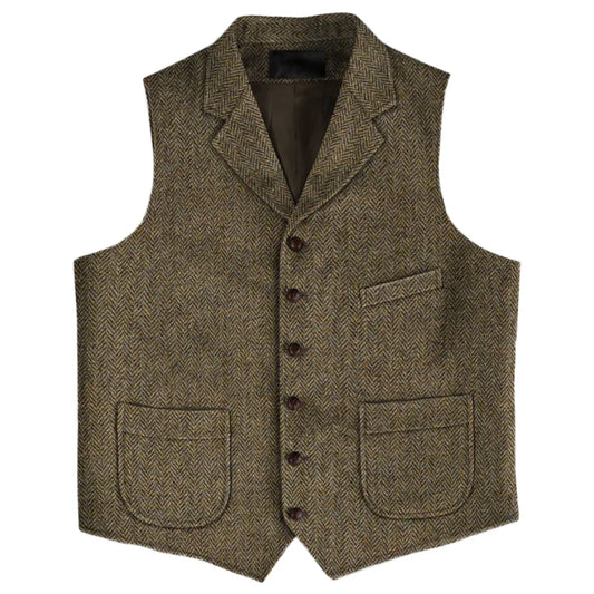 Men's Vest Herringbone Single Button Lapel Waistcoat for Wedding & Business