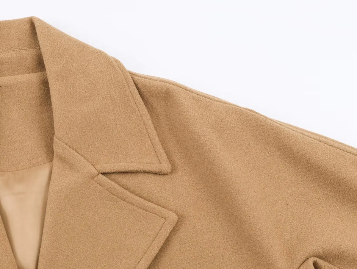 Women's Khaki Woolen Overcoat Korean Style Elegant Long Sleeve Warm Long Outerwear Vintage Harajuku 2000s Fashion Clothes Winter