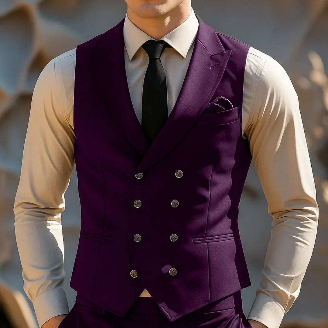 Men Vest Double Breasted with Lapel Formal Waistcoat for Wedding & Business