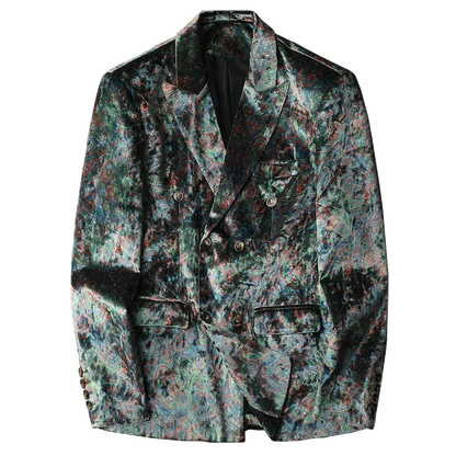 Korean Velvet Printed Suit Jacket for Men Double-breasted Social Business Jacket High Quality Casual Banquet Party Jacket 2025