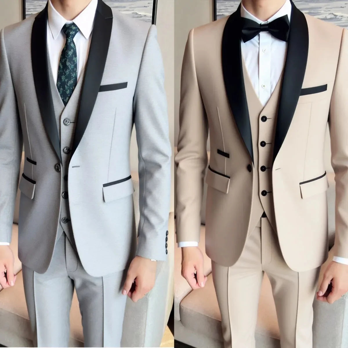Beige Suit Men Business Tuxedos Formal 3 Piece Set Jacket Vest Pants Single Breasted Groom Groomsman Prom Wedding Party 2025 New